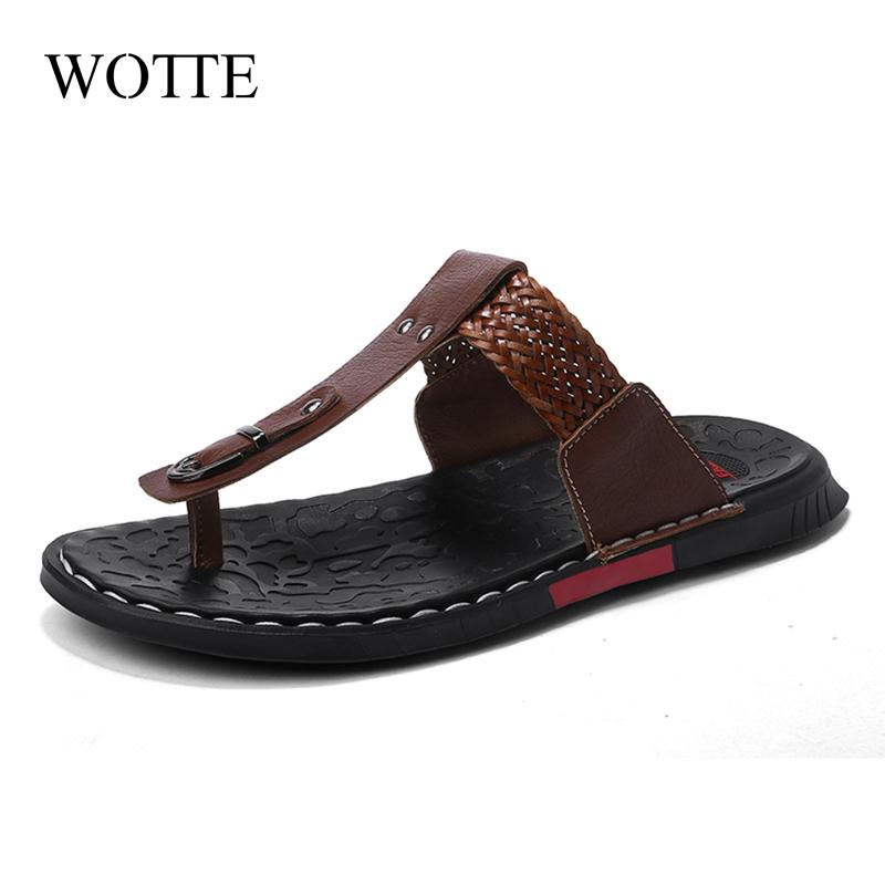 WOTTE Men Sandals 2024 Summer Cow Leather Fashion Classics Casual Men SFlip Flops Non-Slip Men Summer Shoes Chanclas Hombre