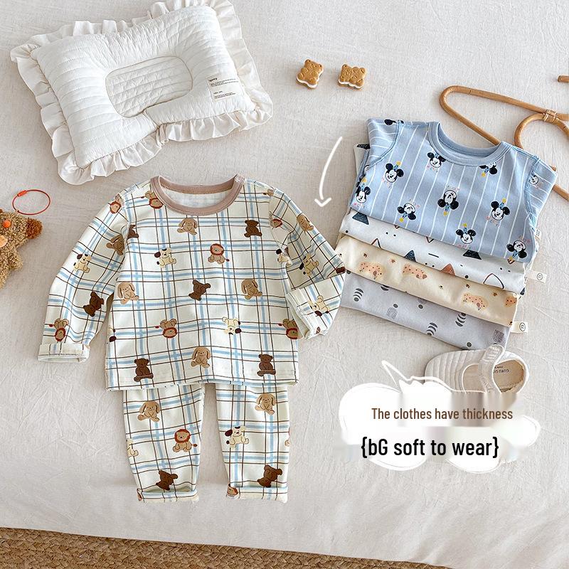 2025 Autumn Kids' Cartoon Homewear Set: Girls' Polka Dot Outfit & Boys' Belly-Protecting Pants