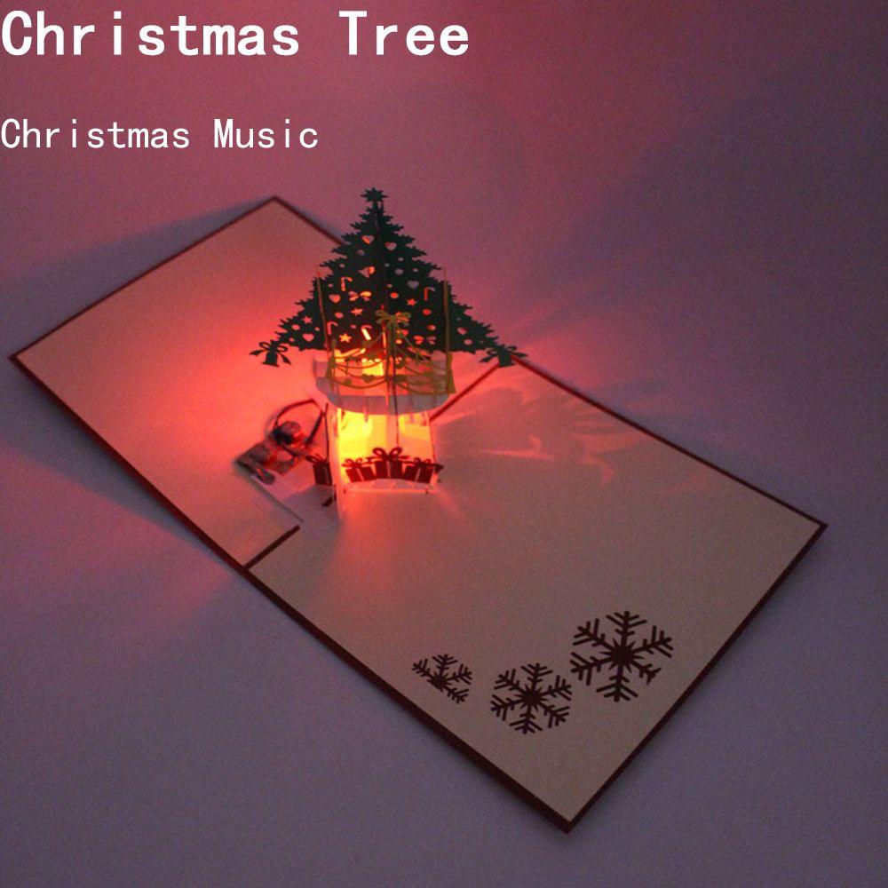 Gift LED Lighting 3D Pop Up Happy Birthday Kirigami Greeting Cards Music Postcard Paper Craft Christmas tree Christmas Music
