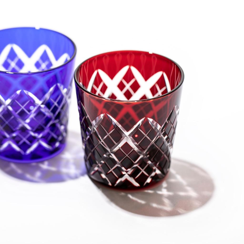 Kobo Edo Kiriko Yarai Crest Cold Sake Cup Wooden Box Made In Japan [Taimuro Official] (Red) TB90152-1R