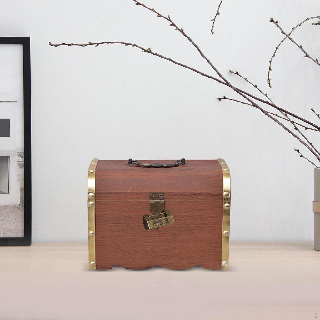 Rustic Wooden Piggy Bank Chest with Lock And Keys, Money Storage Box for Birthday Gifts, Bookshelf