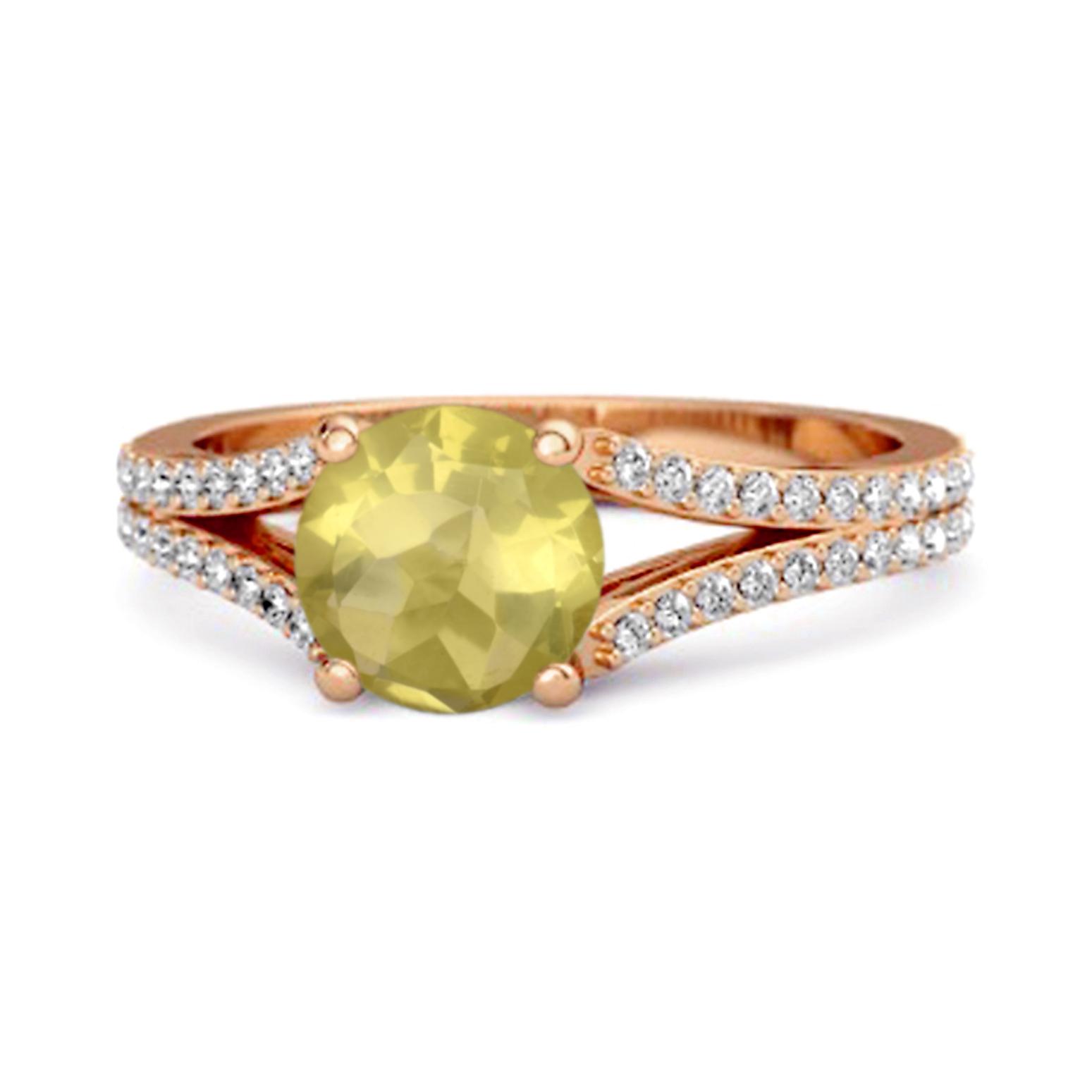 Lemon Quartz Split Pave Band Ring - 925 Sterling Silver Rose Gold Vermeil 8
