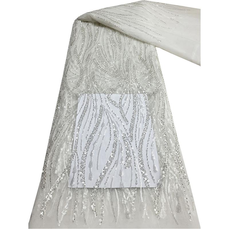 African Sequins Bead Tube Lace Fabric High Quality French Tulle Yarn Embroidery Nigerian Lace Fabric Sewing Wedding Dress