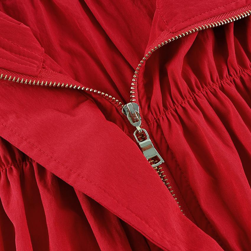 Women's Red Ruched Jacket 2026 Autumn Stand Collar Zip Front Drawstring Hem Long Sleeve Cropped Windbreaker Streetwear Casual Outerwear for Women