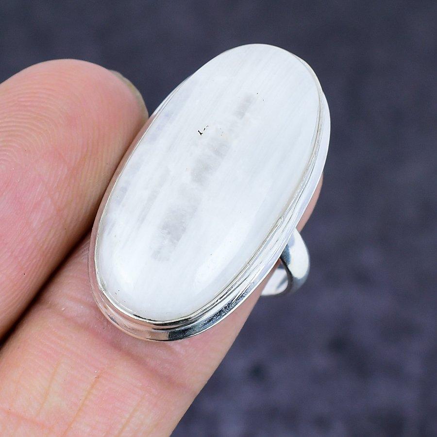 Natural Moonstone Gemstone Handmade 925 Sterling Silver Jewelry Ring Size 8 h8H67