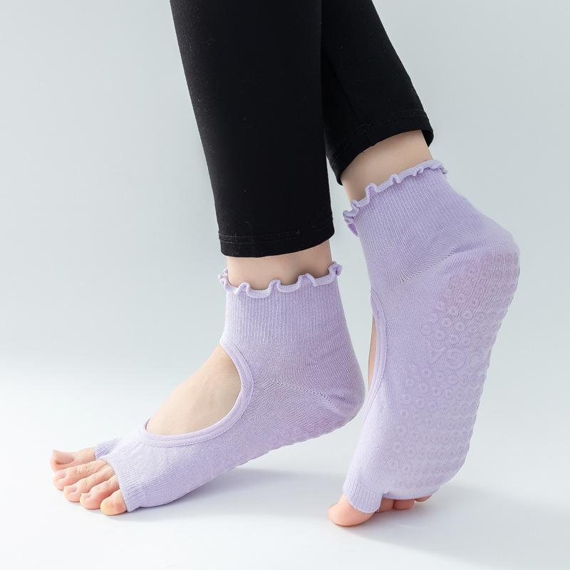 Women Backless Two-finger Yoga Socks Anti-slip Breathable Pilates Ankle Ballet Dance Athletic Ladies Socks