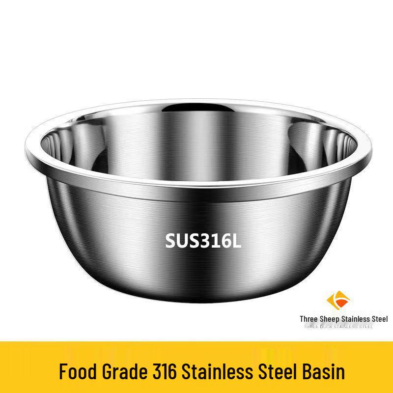 316 Stainless Steel Food-Grade Mixing Bowl - Extra-Thick for Egg Beating & Dough Mixing.