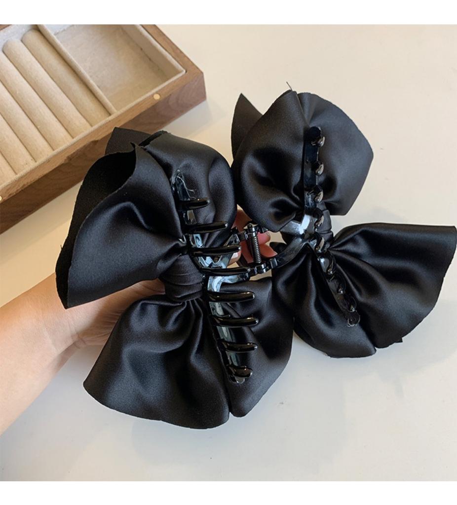 Elegant Satin Bow Hair Claw, Temperament Shark Clip for Women