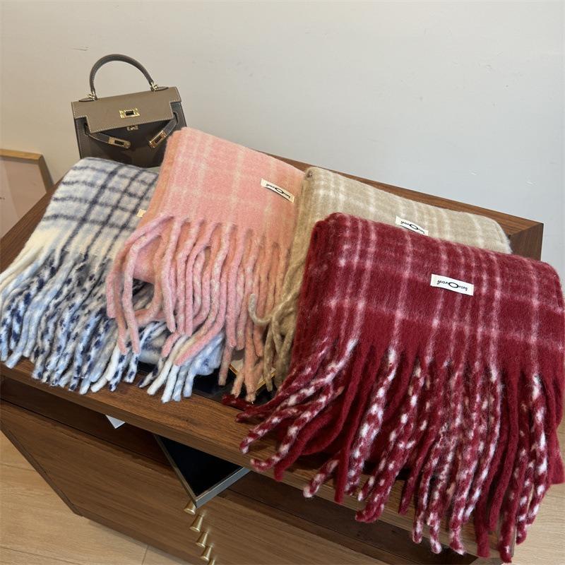 Order spinning yarn with 20 wool blend designer red plaid scarf women's winter soft scarf