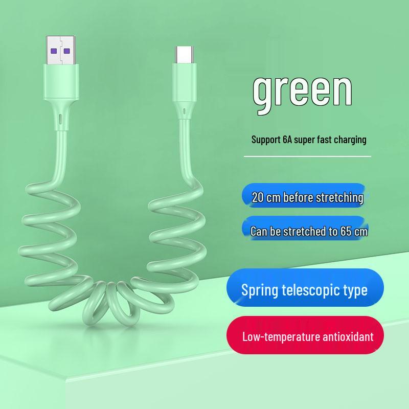Câble USB Rétractable à Ressort Double Coude 6A Charge Rapide pour Téléphones & Voitures