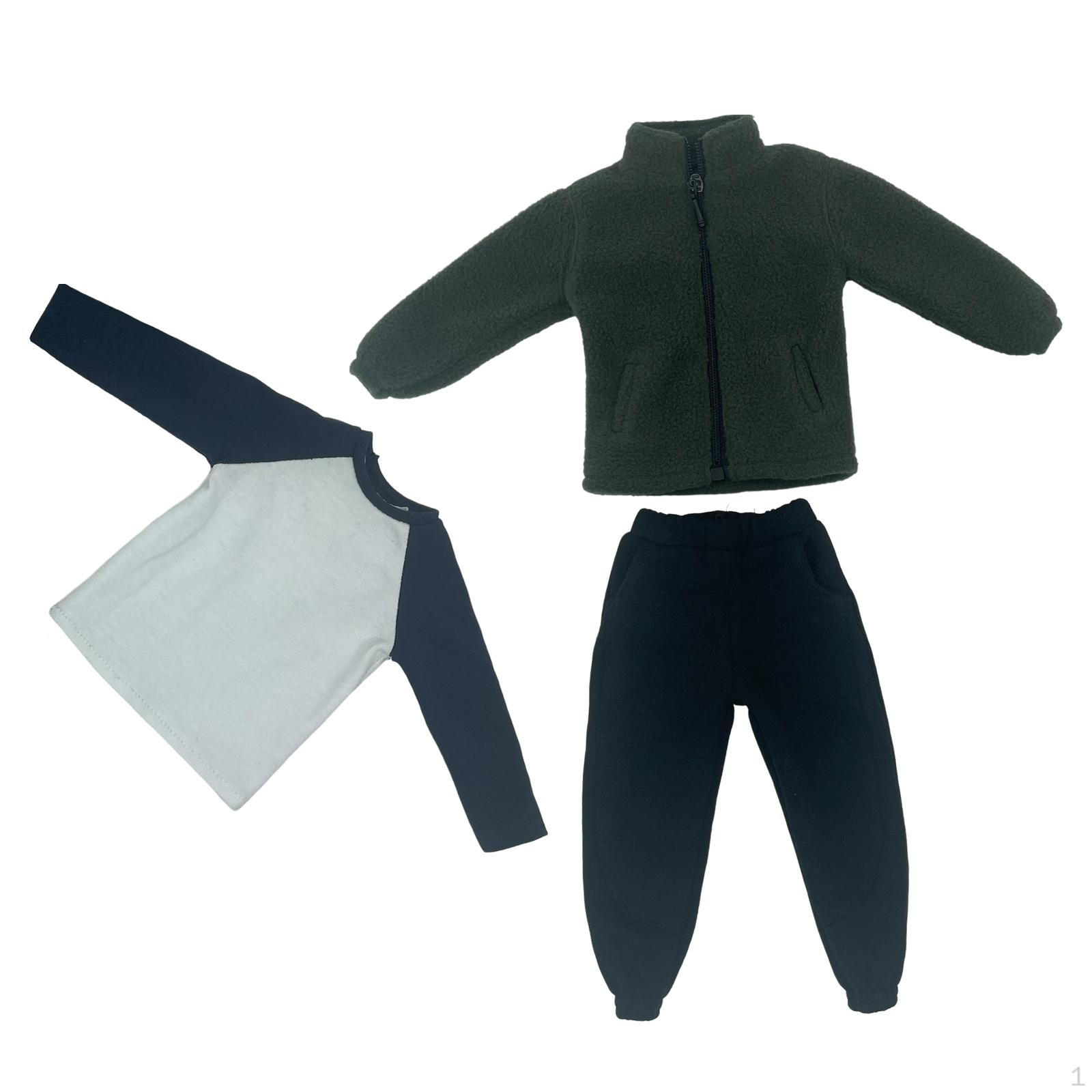 

3 Pieces 1/6 Male Fleece Jacket and T Shirt Pants Costume for 12 inch Figures Dress up зелений