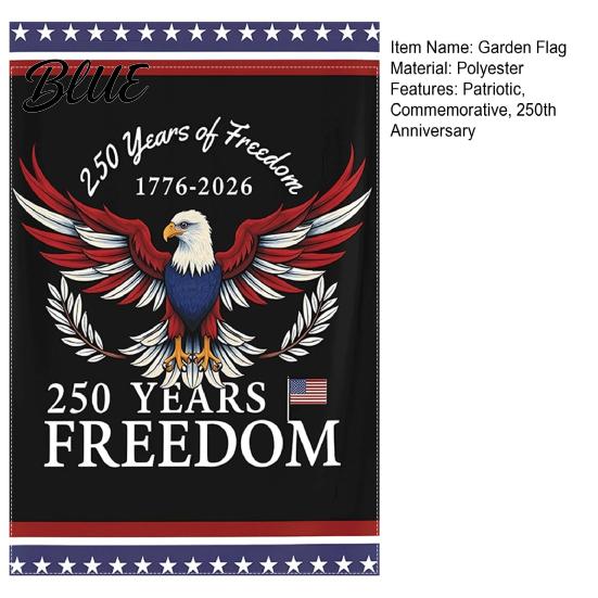 Porch Patriotic Flag 250th Anniversary America Garden 250 Years of Freedom Banner Red Gold Navy 4th July Yard Sign for Independence Day Memorial Gift
