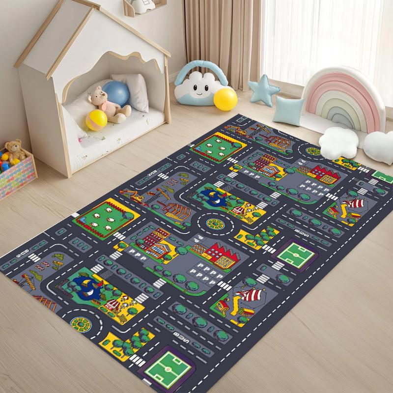 Traffic Road Map Educational Carpet Mat Rug Home Decoration Living Room Kids Play Area City Street Design Non Slip Durable