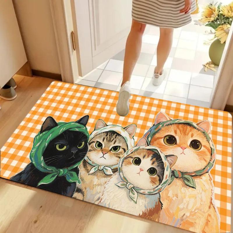 Colorful Cat Cartoon Carpet Welcome Mat Waterproof Floor MatRug for Bedroom Carpet Live Room Bathroom Carpet Home Kitchen Rug