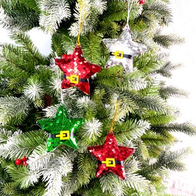 6pcs Glitter Star Pendant Christmas Decorations Sequins Star Xmas Tree Hanging Ornaments Christmas Party Home Decor Gifts