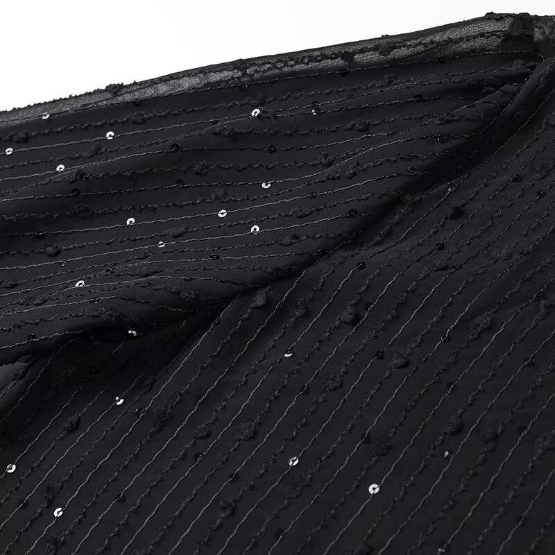 Spring 2025 Women's Fashion European & American Style Sequined Cutout Long-Sleeve Shirt