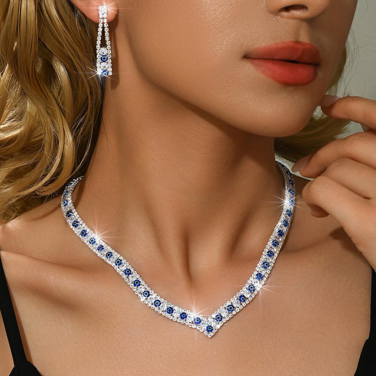 

Jewelry Full Diamond Silver Bridal Necklace Earrings Set Wedding Dress Dress Set Chain Popular Jewelry Accessories