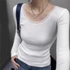 2024 Spring Pure Desire Lace Off-Shoulder Long Sleeve Women's Base Layer Top