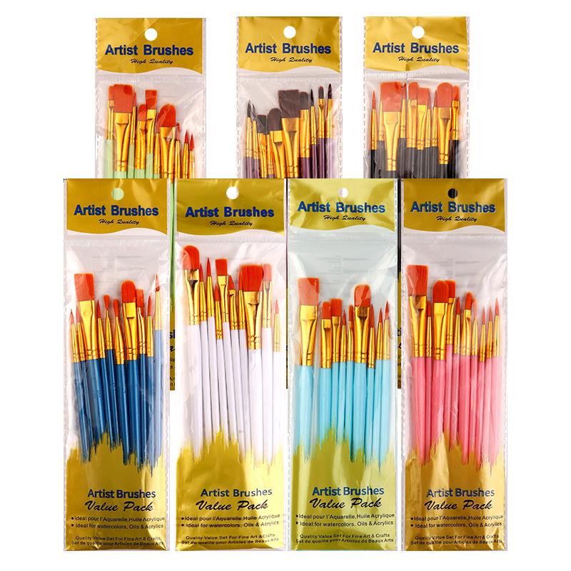10-Piece Pearlescent Blue Nylon Hair Paint Brush Set for Gouache & Oil Painting