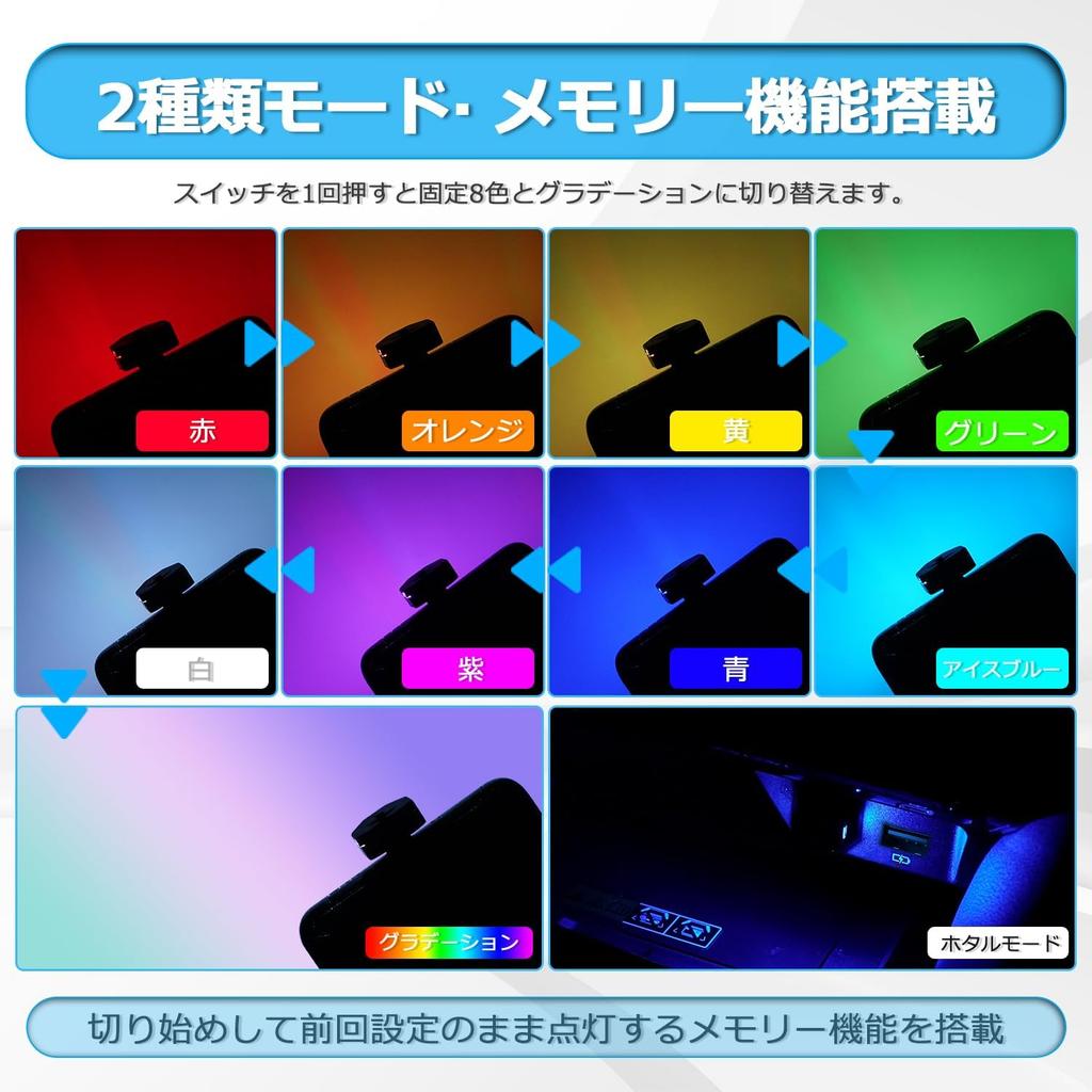 CARVANTA LED Light Car 8 Colors RGB Illumination Direction Switching Memory Function Automatic Lighting Dimming Function USB Port Small Lightweight