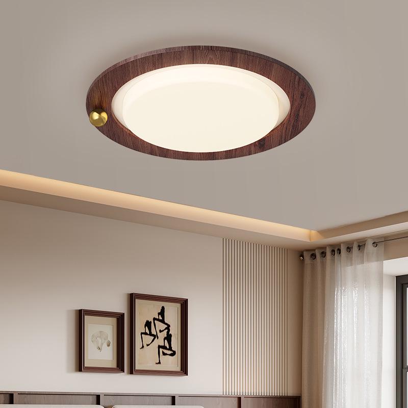 Chinese Style Retro Walnut Ceiling Light - Full Spectrum Eye Protection for Living Room & Study