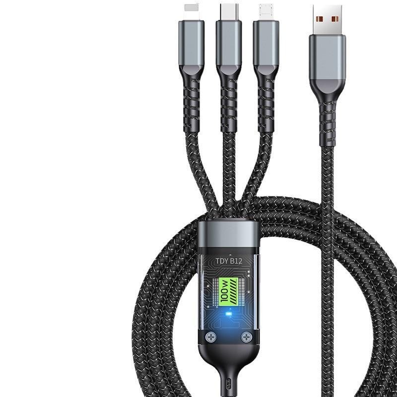 100W Fast Charging 3-in-1 Luminous Cable - Android & Type-C Combo