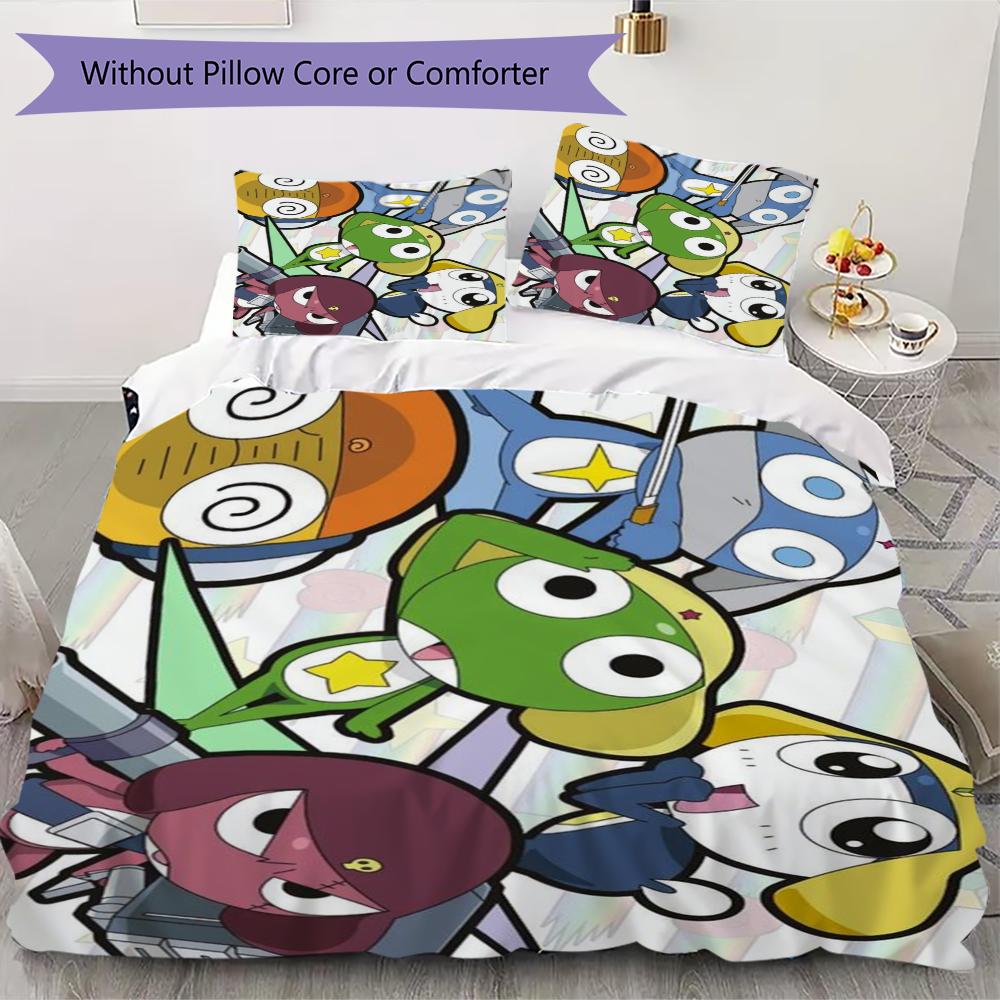 Keroro Pattern Bedding uilt Set uilt Cover Pillowcase Home Decoration Birthday Gift (1 * duvet cover + 2 * pillowcase without core)