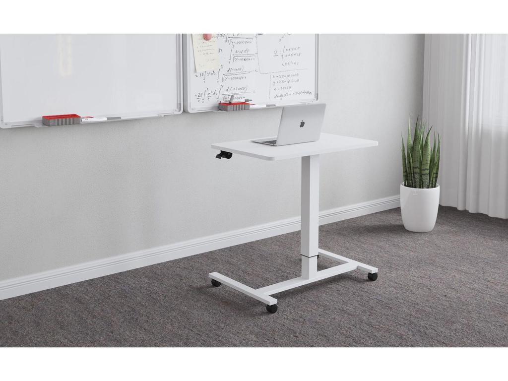 Pneumatic Height Adjustable Sit-Stand Mobile Desk, White