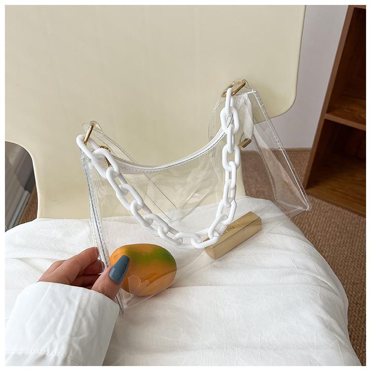

2025 лето новая мода женские сумки инс маленькая свежая сумка-желе однотонная прозрачная женская сумка-подмышка маленькая на плечо прозрачный