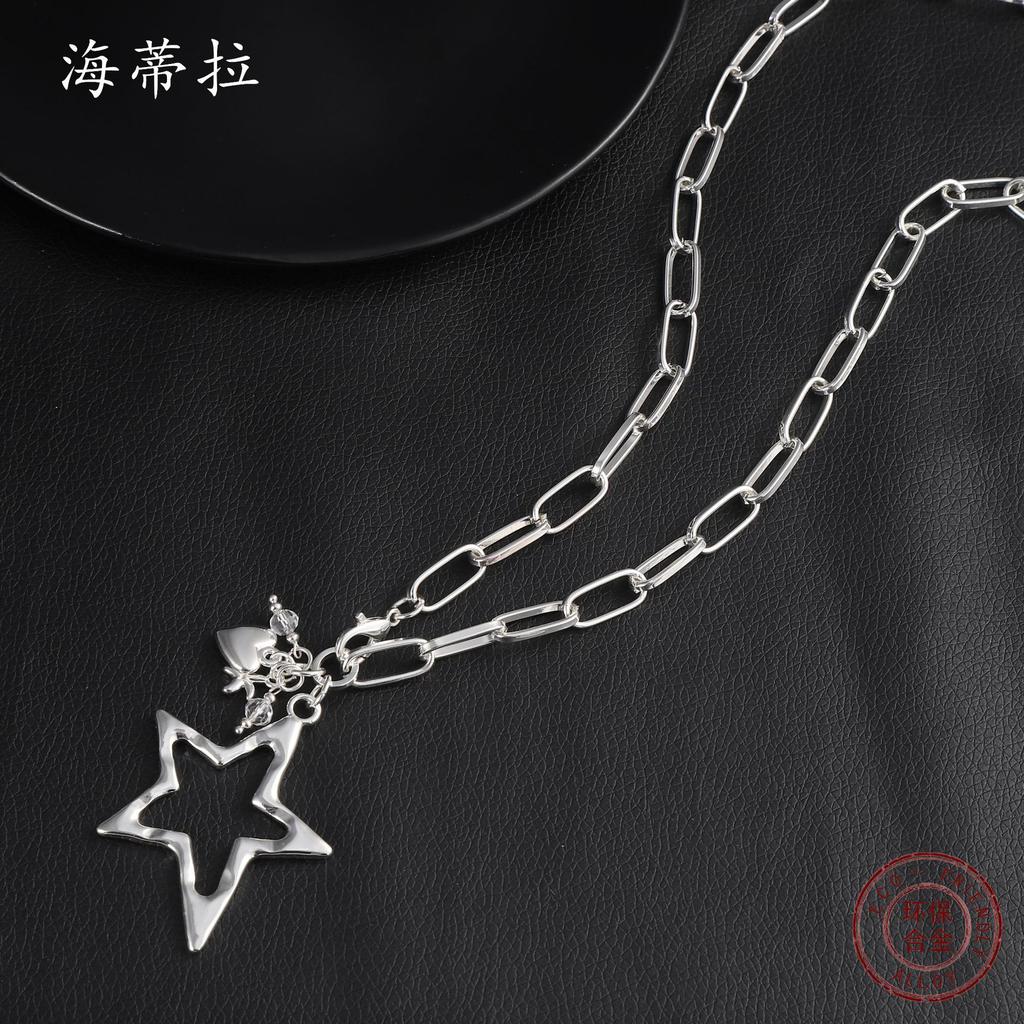 Unregelmäßiger Pentagramm-Legierungsanhänger, einfache kleine frische Stern-Damenpulloverkette