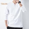 Men Fall Spring Top Buttoned V Neck Long Sleeves Pure Color Loose Pullover T-shirt Daily Wear Sport Homewear Clothes