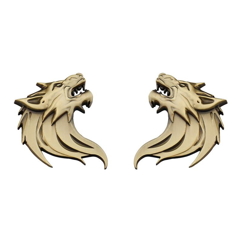 2pcs Wolf Totem Badge Car Personality Wolf Head Metal Car Sticker Modified Car Logo Wolf Head Sticker Metal Wolf Logo