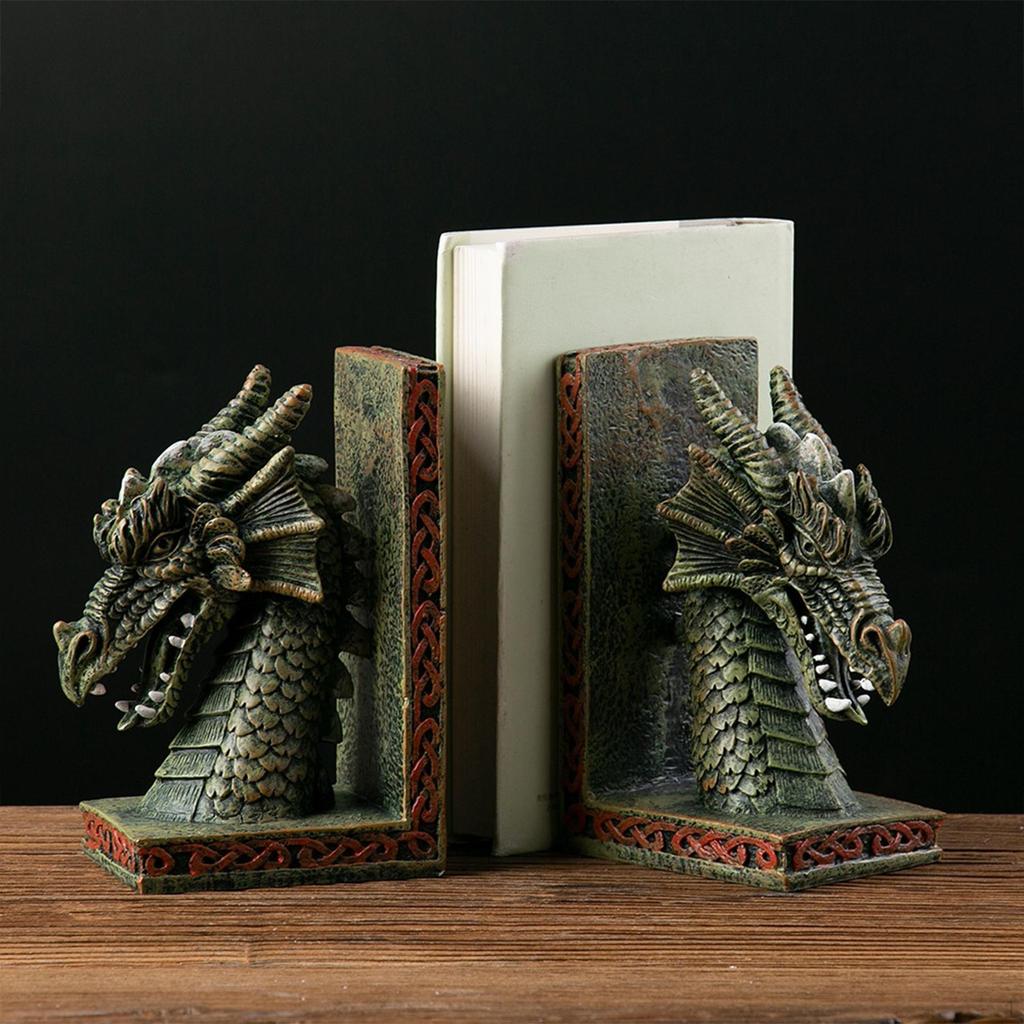 2Pcs Western Dragon Statue Bookends Tabletop Decoration Resin for Library Desktop Decor Versatile