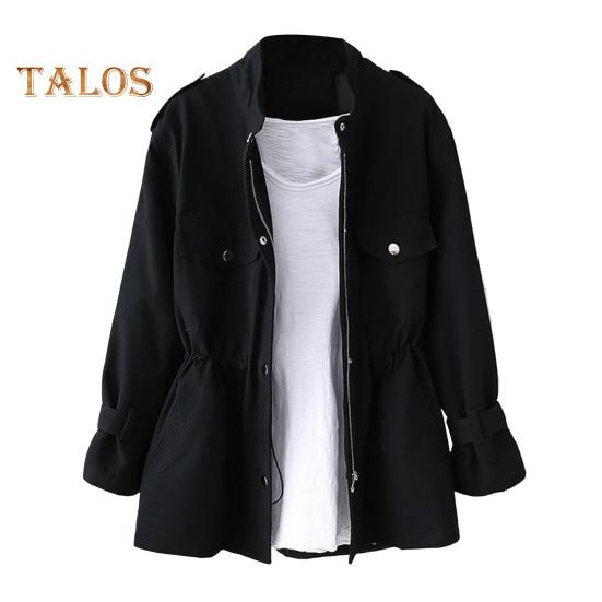 Kurtka damska jesień/zima Kołnierz stójka Kieszenie na piersi Zapięcie na zamek błyskawiczny Wąska talia Jednolity kolor Średniej długości Kurtka podróżna na zewnątrz Zakupy dojazdy do pracy