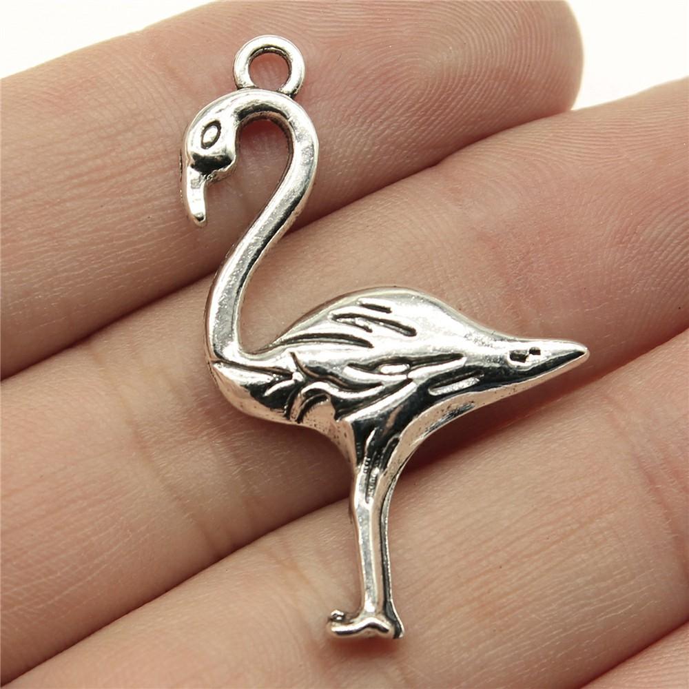 10pcs Tibetan Bronze Silver Color Pendants Antique Jewelry Making DIY Handmade Craft Flamingos Charms For Jewelry Making