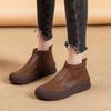 Women's Boots Autumn Winter New Flat-bottomed Round Head Casual Retro Soft-soled Soft-faced Ankle Boots Women's Large-size41-43