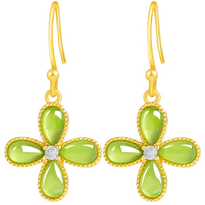 

Spinach Green Hetian Jade Four-Leaf Clover Earrings for Women in Genuine S925 Silver Genuine S925 Silver