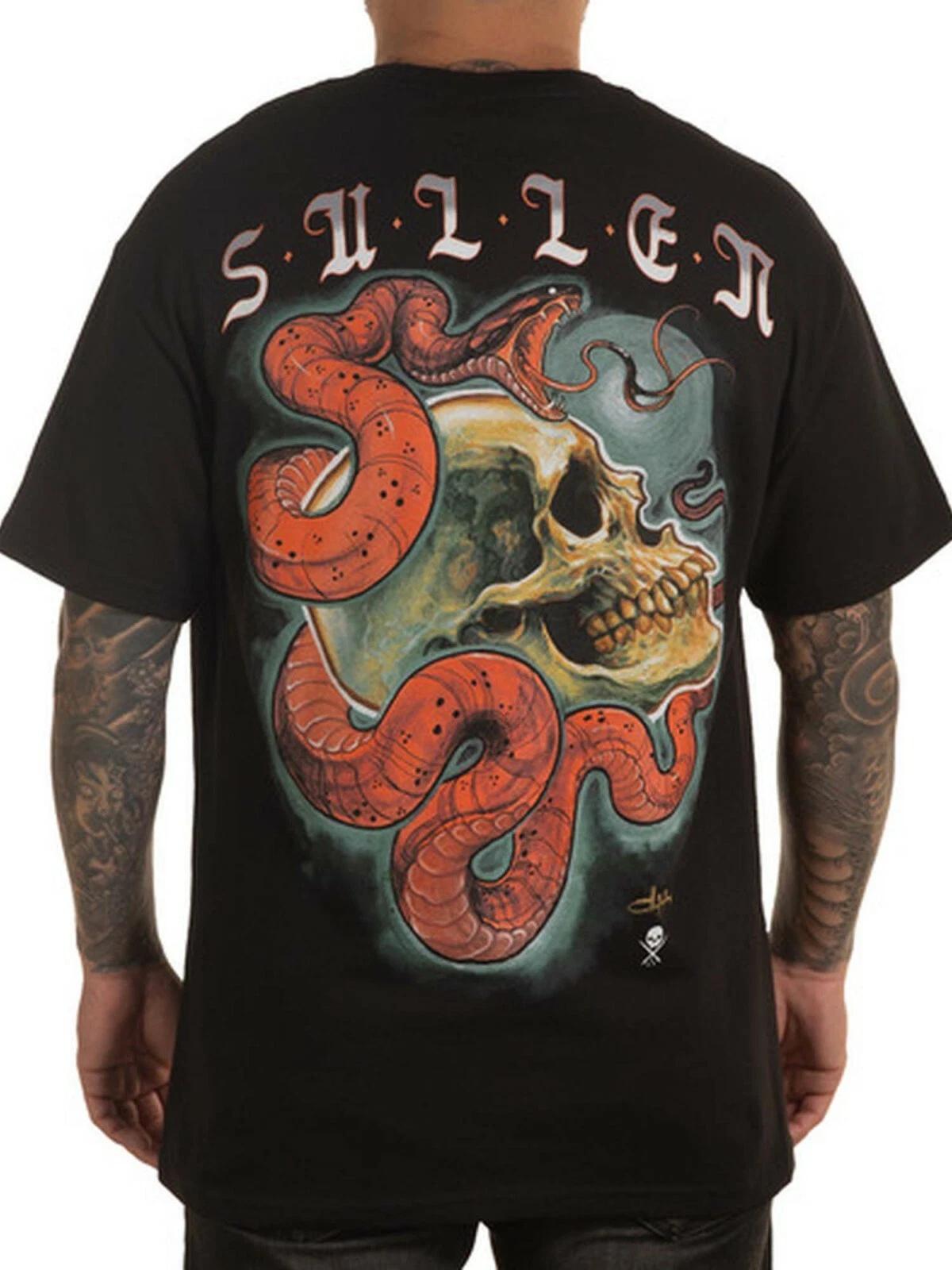 Sullen Men s Holmes Serpent Short Sleeve T-shirt Skull and Snake Tattoo Tee S
