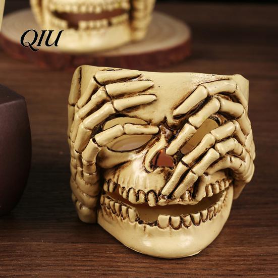 Outdoor Halloween Ornaments Skull Candle Holder Decor, Resin Gothic Table Ornament, Spooky Shelf Hanging Decor for Party Home, Trick or Treat Festive