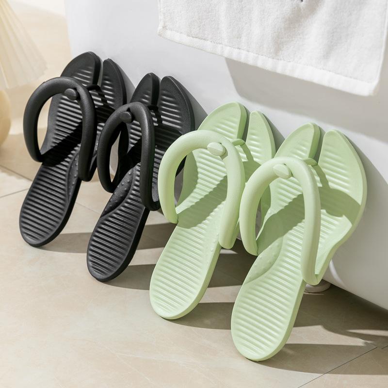Spring and summer new product portable couple flip-flops women's home simple solid color beach travel hotel cool slippers
