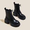 Genuine Leather Thick Soled Short Boots for Women with British Style Thick Heels  Spring and Autumn Winter with Plush Boots