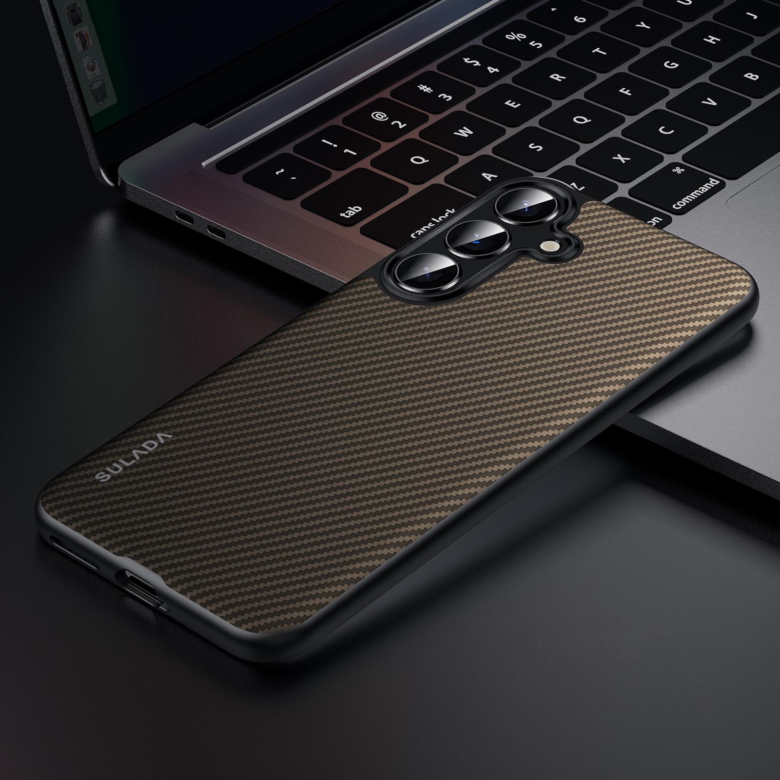 

SULADA Чехол для Samsung Galaxy S25+ Совместимый с MagSafe Металлическая рамка объектива PU+TPU Чехол для телефона Brown