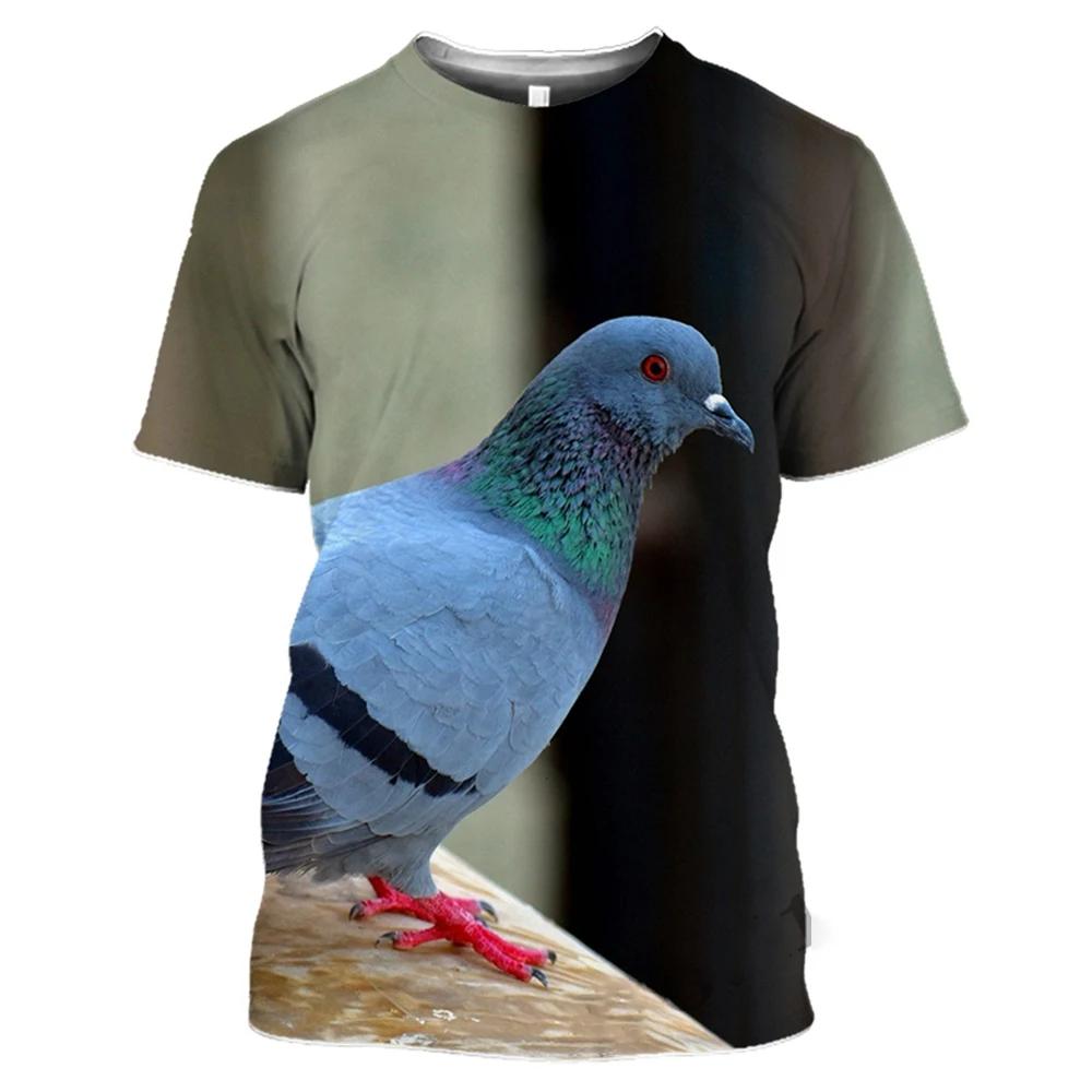 T-shirt Estiva Uomo Girocollo Stampa 3D Piccione Selvatico Manica Corta Casual Oversize Pullover Moda Streetwear Magliette Abbigliamento Uomo