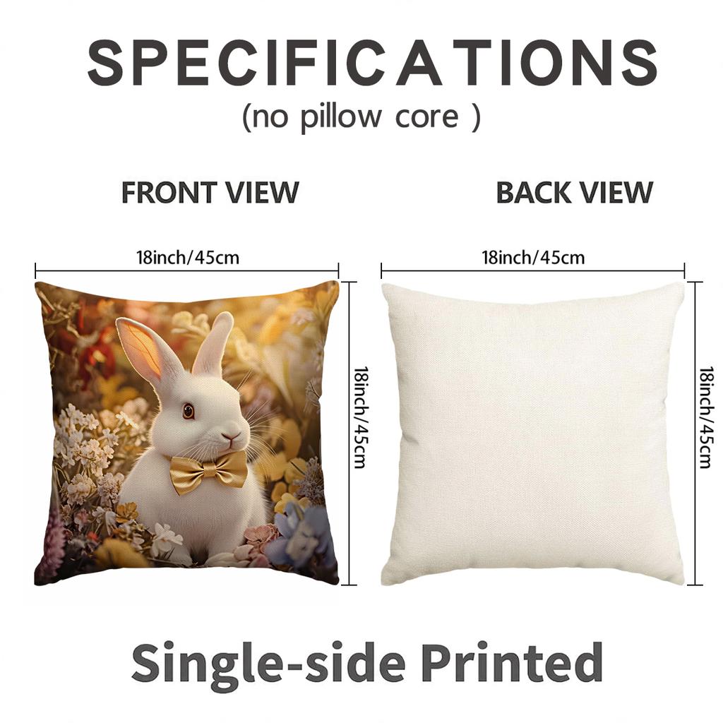 4Pcs Easter Happy Pillowcase, Cute Rabbit, Plant Flowers, Easter Egg Pillowcase, Easter Party Decoration Sofa Cushion Cover