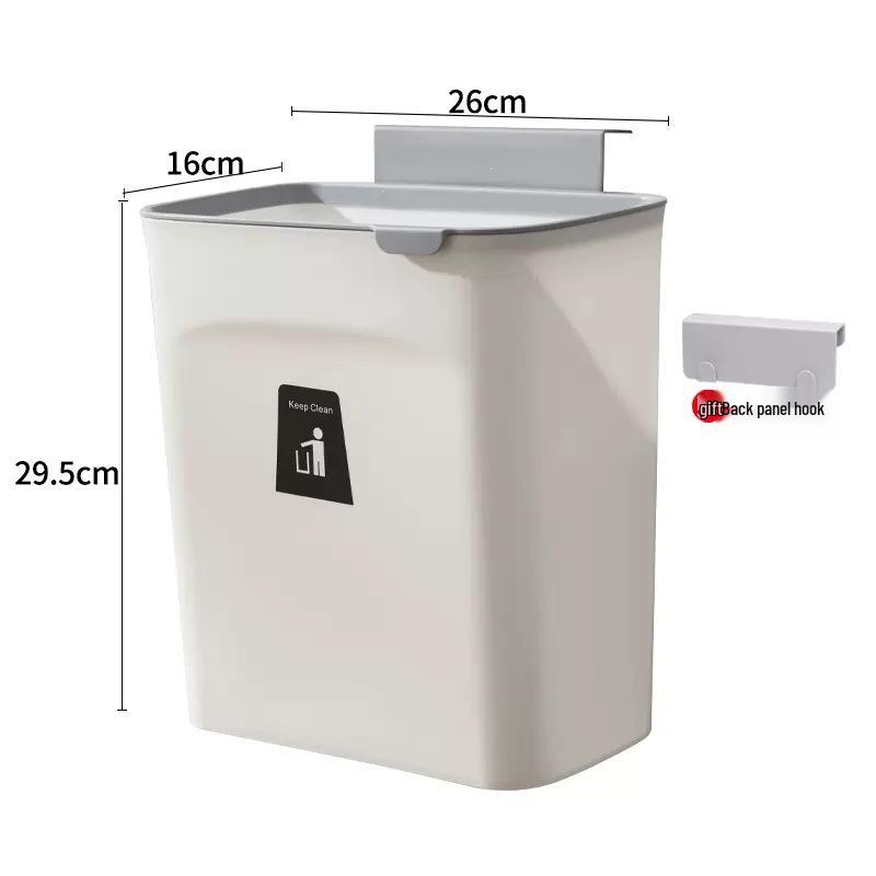 Cream Wall-Mounted Kitchen Trash Bin with Lid