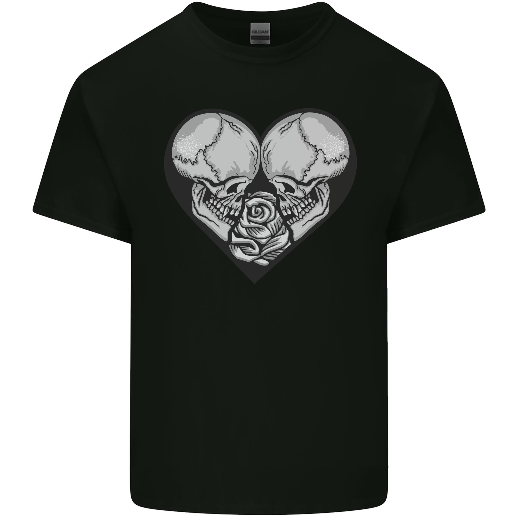 Two Skulls a Heart and Rose Gothic Goth Love Unisexs Light Cotton TShirt S
