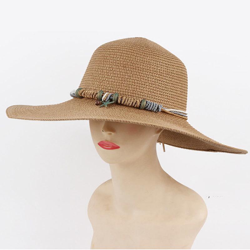 Summer Ladies Outdoor Travel Visor Beach Large Brim Sun Hat Dome Straw Hat