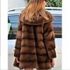 Women's Mink Fur Coat Medium Long Hooded Coat Fur Plus Size Casual Winter Warm Loose 9XL