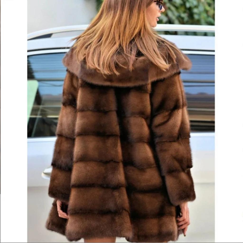 Women's Mink Fur Coat Medium Long Hooded Coat Fur Plus Size Casual Winter Warm Loose 9XL