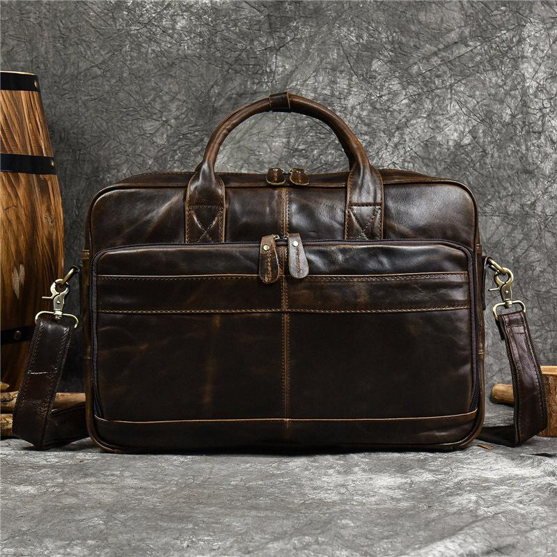 Men'S Genuine Leather Briefcase Business Handbag First Layer Cowhide Shoulder Oblique Span Bag Going Out Computer Bag 3319